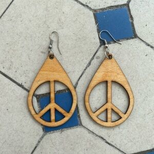 Wooden Peace Sign Earrings